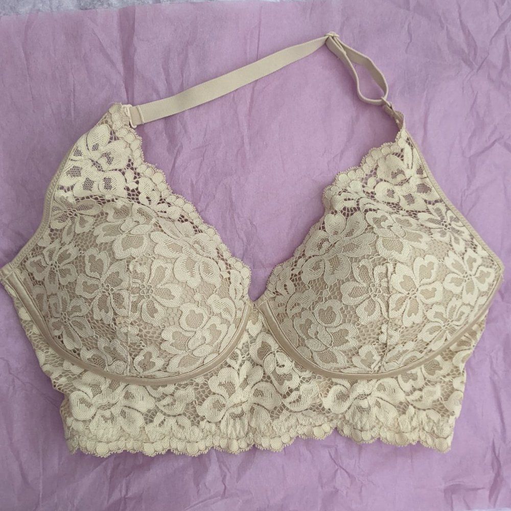 34D WIRELESS convertible halter crisscross bra, Side boning, 4 rows of hooks